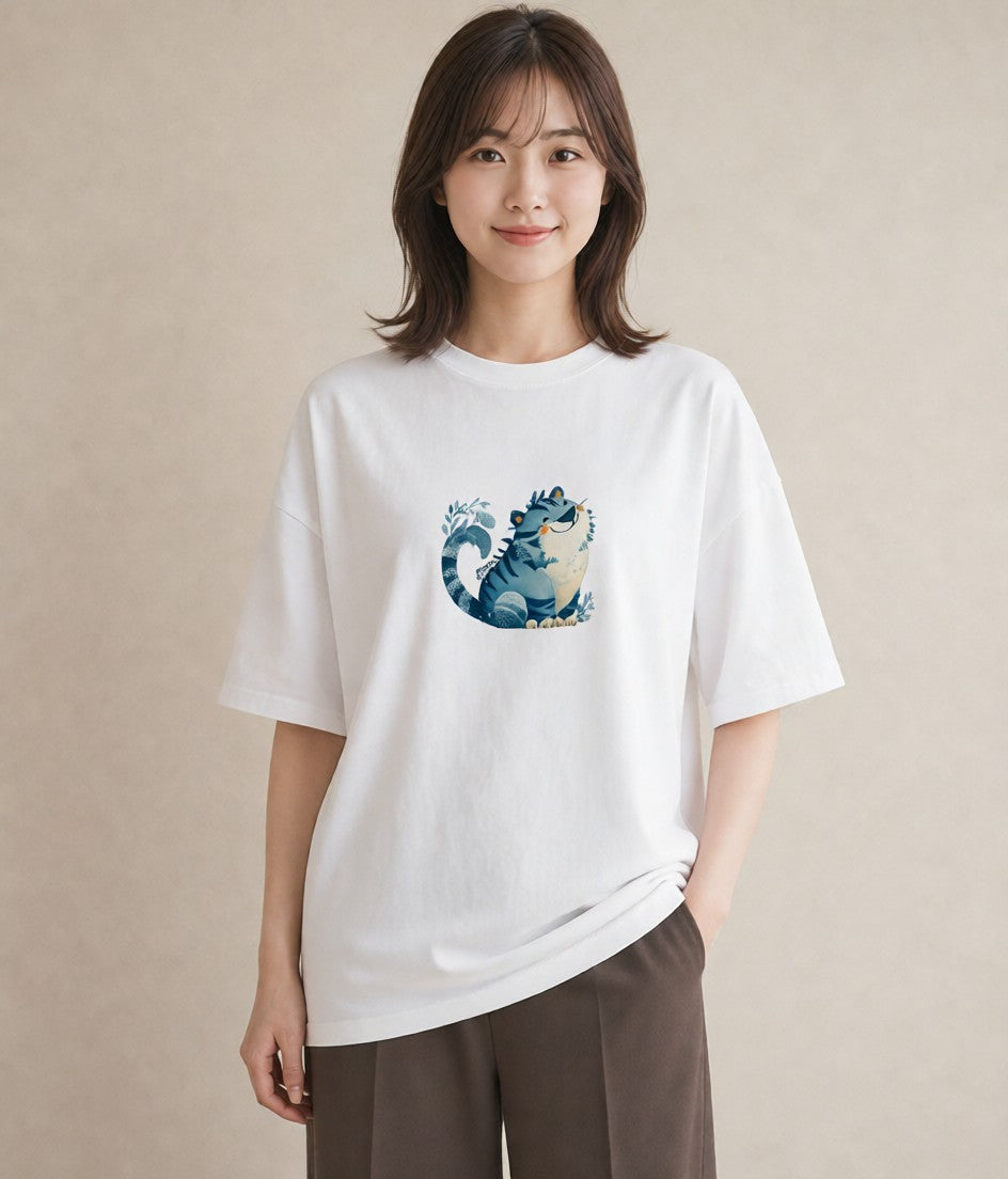 半袖Tシャツ レディース とら 動物 アニマル イラスト きれいめ お揃い 親子 白T YMAZO