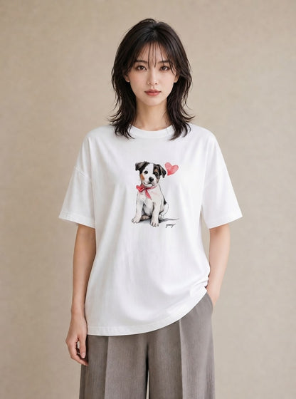 半袖Tシャツ レディース いぬ 犬 ワンコ イラスト シック ルームウェア ギフト 白T YMAZO