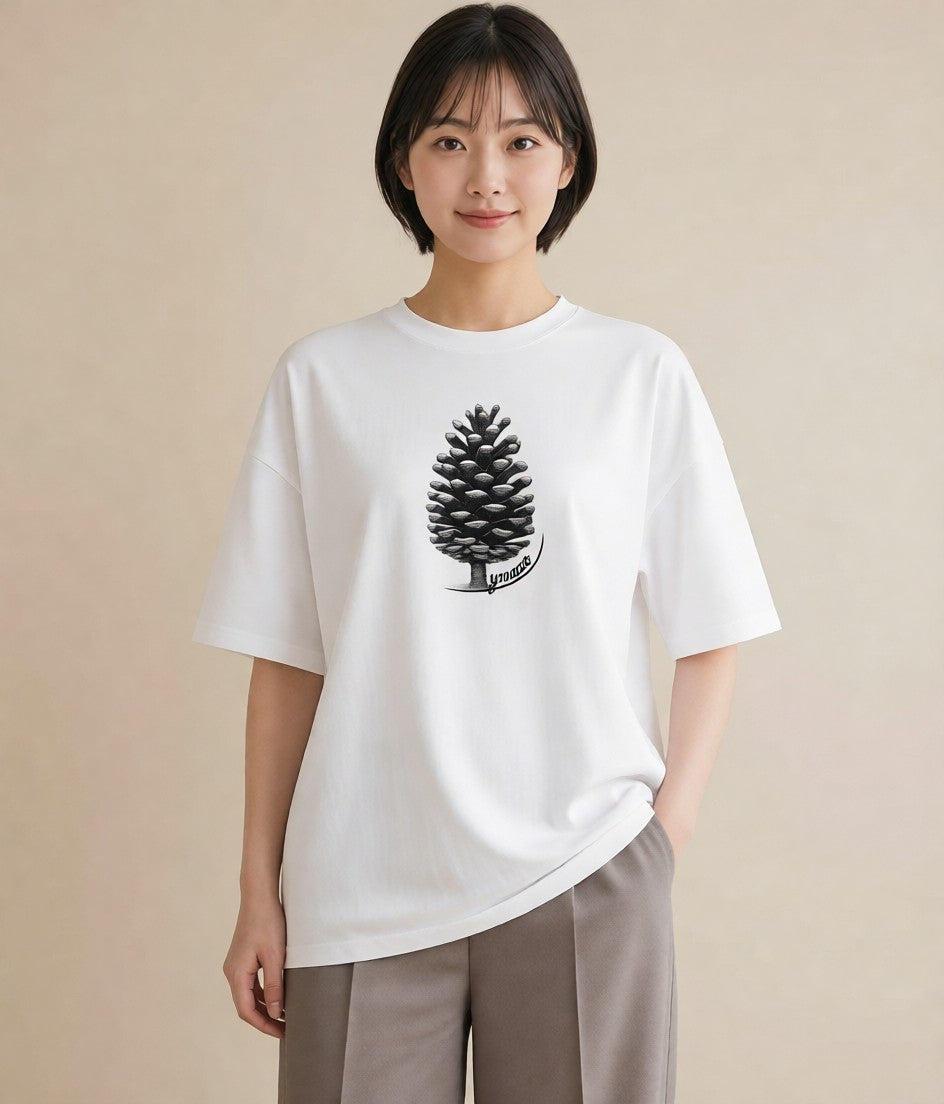 デザインTシャツ レディース 松ぼっくり 植物 ボタニカル イラスト 友達ギフト 部屋着 白T YMAZO