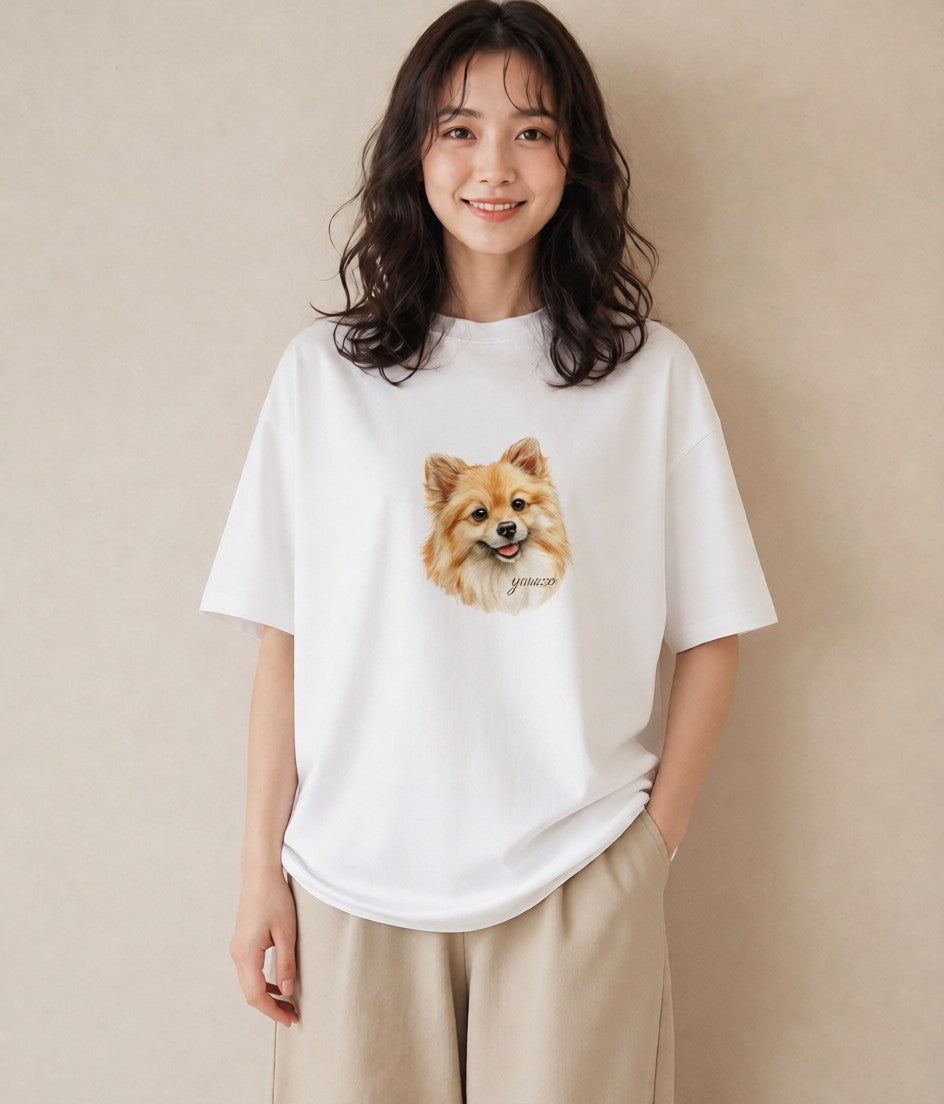 Tシャツ レディース ポメラニアン ポメ 犬 いぬ イラスト ヴィンテージ風 女性 旅行用 白T YMAZO