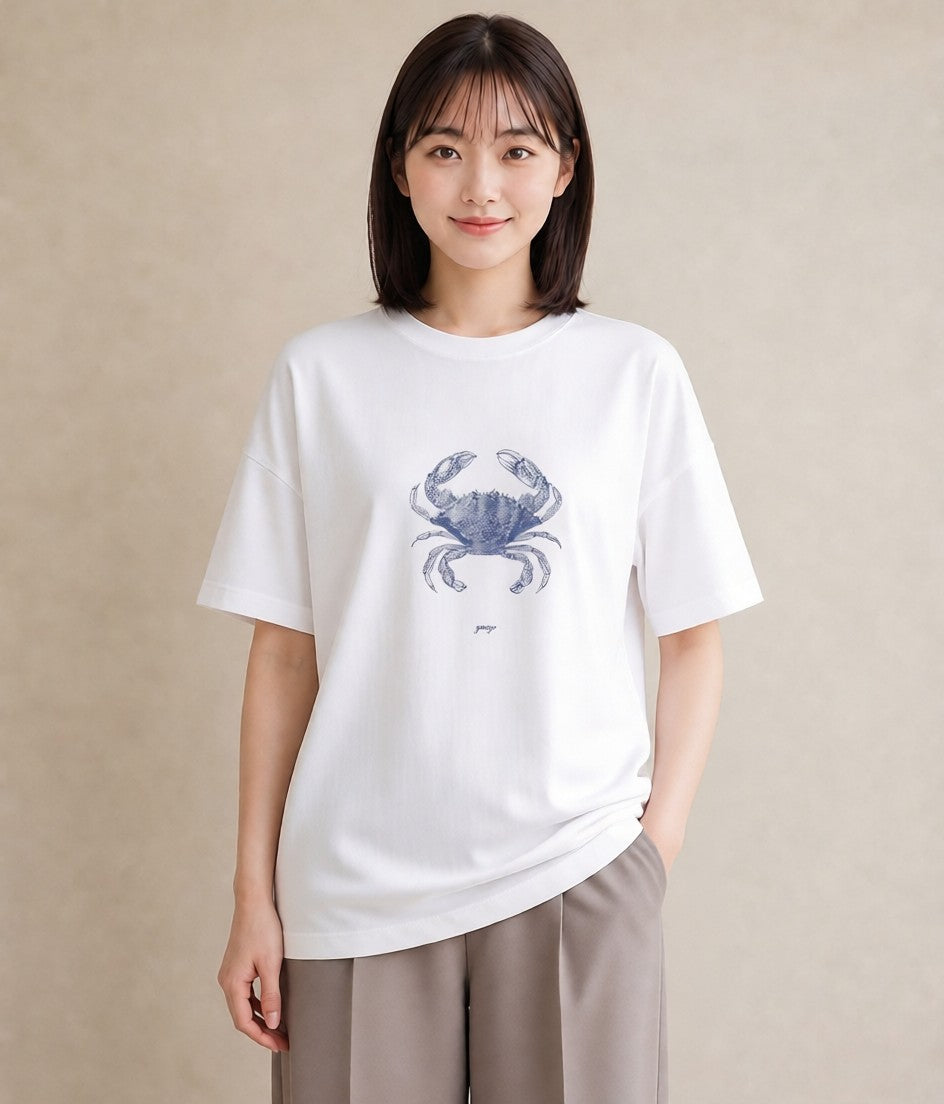プリントTシャツ レディース カニ 海の生き物 海 イラスト こなれ感 姉妹 送別ギフト 白T YMAZO