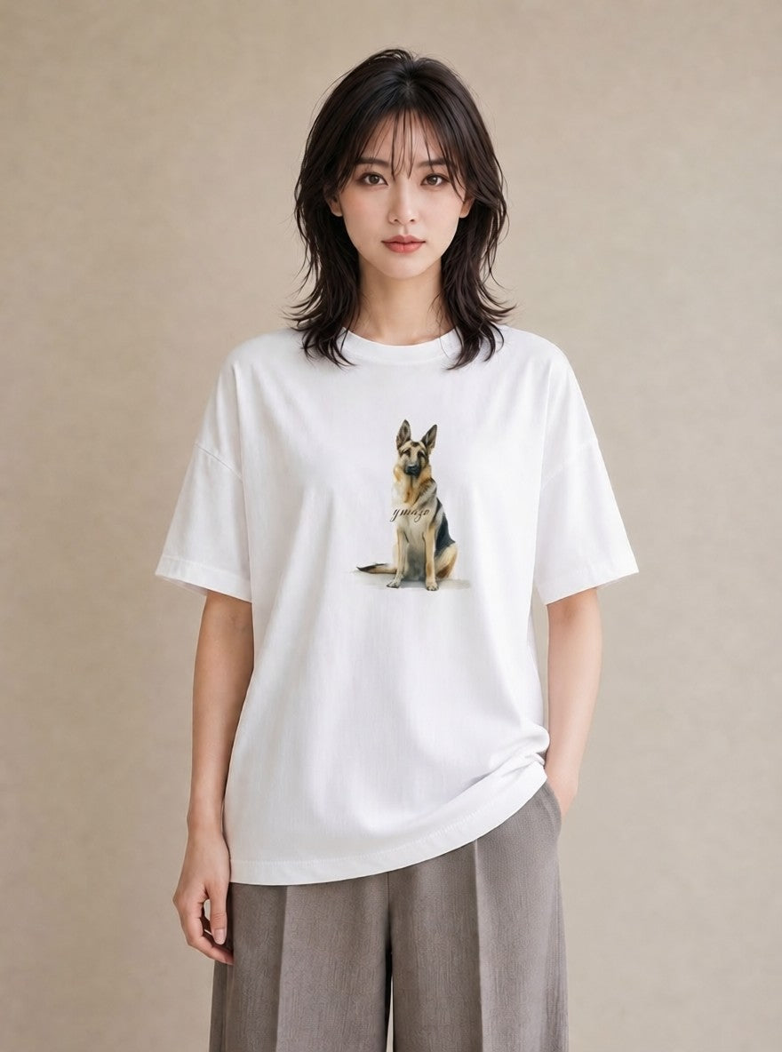 デザインTシャツ レディース ジャーマンシェパード 犬 いぬ イラスト カジュアル 母娘コーデ 自分用 白T YMAZO