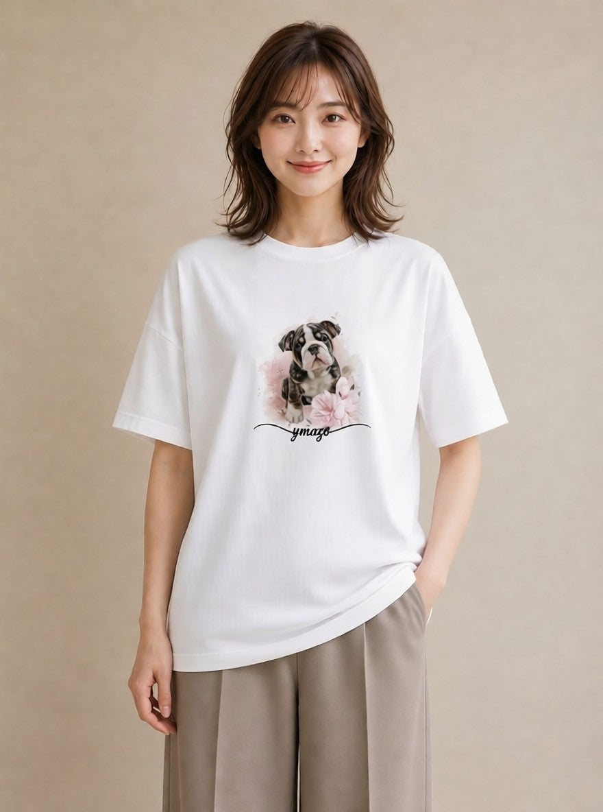 グラフィックTシャツ レディース わんちゃん 犬 いぬ イラスト ゆるコーデ ラフ レイヤード 白T YMAZO