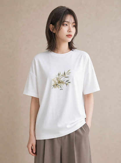 プリントTシャツ レディース すずらん 花 花柄 イラスト 抜け感 旅行用 海 白T