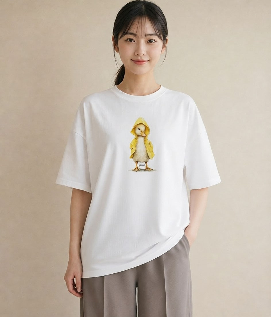 プリントTシャツ レディース ひよこ 動物 アニマル イラスト レトロ 春服 ミセス 白T YMAZO