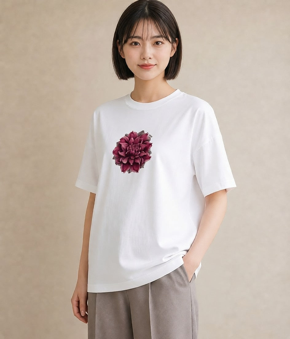 半袖Tシャツ レディース ゆり 百合 花 花柄 イラスト ポップ ラフ レイヤード 白T YMAZO