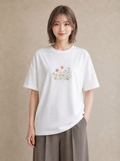 グラフィックTシャツ レディース コスモス 秋桜 花 花柄 イラスト ポップ 春コーデ 姉妹 白T YMAZO