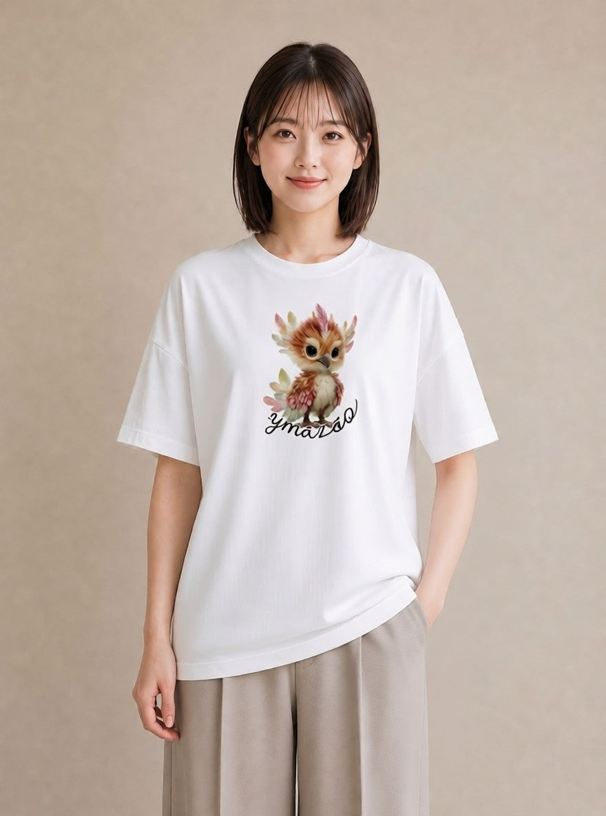 グラフィックTシャツ レディース フクロウ 動物 アニマル イラスト 可愛い 散歩 お出かけ 白T YMAZO