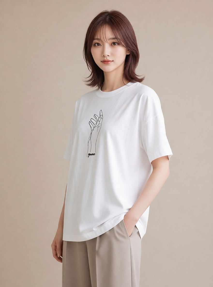 デザインTシャツ レディース 手鏡 アンティーク レトロ ナチュラル イラスト 上品 クリスマス 旅行 白T YMAZO