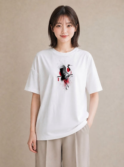 プリントTシャツ レディース 折り鶴 折り紙 ナチュラル アンティーク イラスト シンプル 帰省 ラフ 白T YMAZO