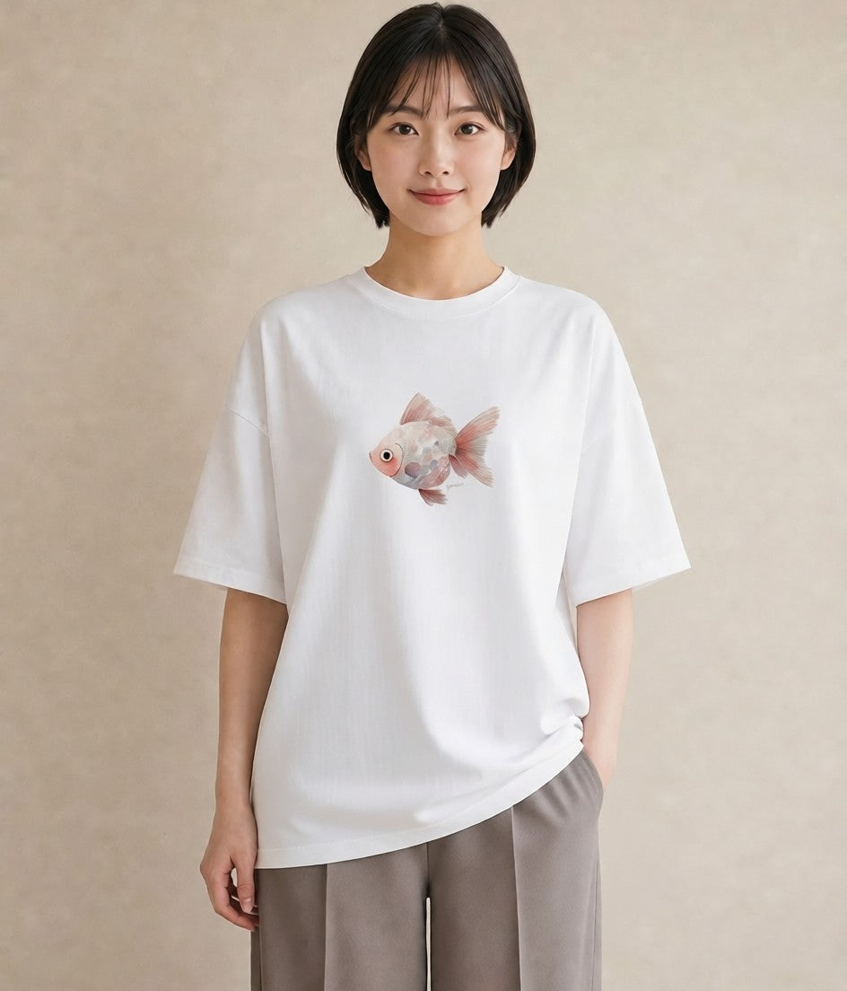 デザインTシャツ レディース メダカ ペット 動物 イラスト 春コーデ 姉妹 白T YMAZO