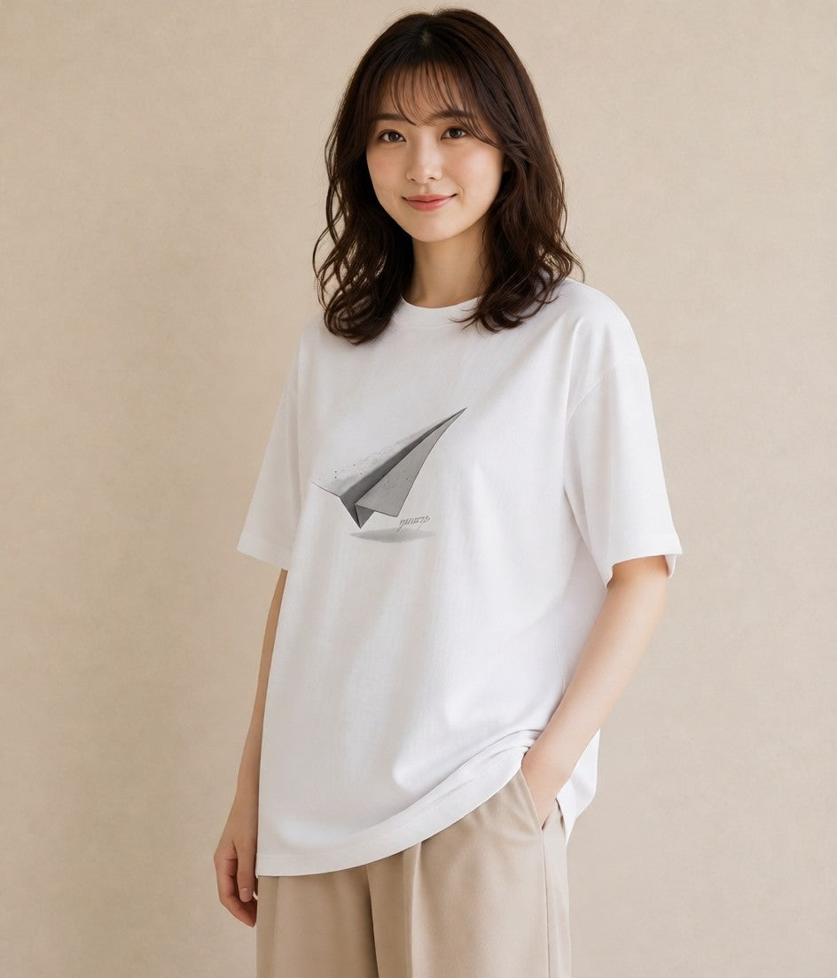 プリントTシャツ レディース 折り鶴 折り紙 ナチュラル アンティーク イラスト 休日コーデ 姉妹 送別ギフト 白T YMAZO