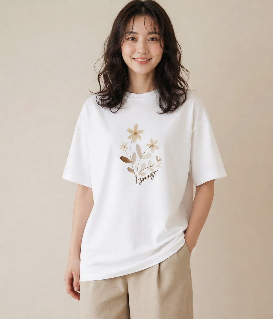 Tシャツ レディース カスミソウ かすみ草 花 花柄 イラスト 普段使い デイリーウェア 休日 白T