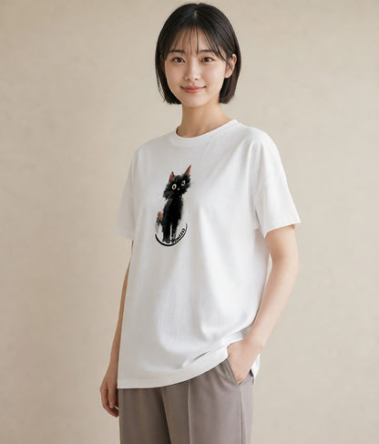 グラフィックTシャツ レディース 猫好き 猫 ねこ イラスト ユニーク ミセス 春コーデ 白T YMAZO