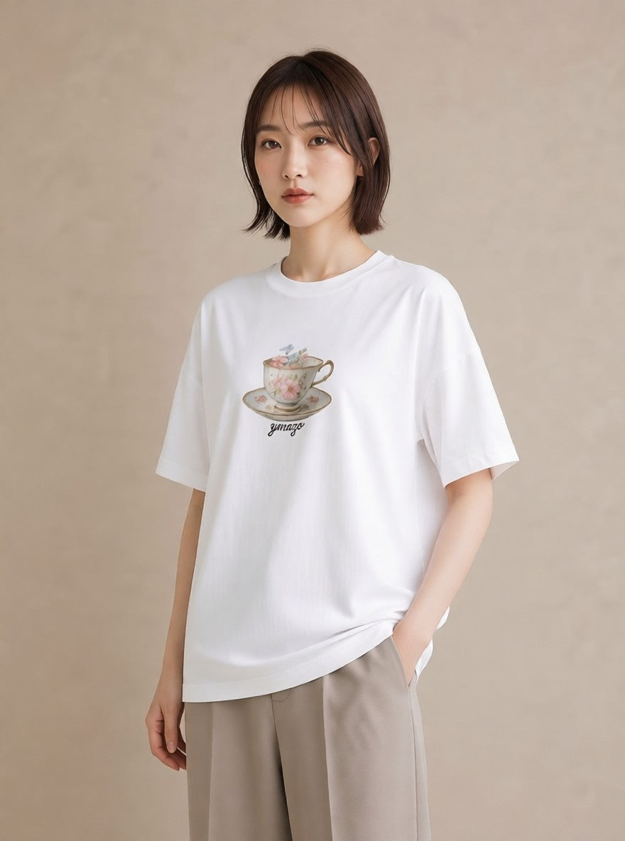 プリントTシャツ レディース 紅茶 食べ物 フード イラスト シンプル 部屋着 女性向けギフト 白T YMAZO