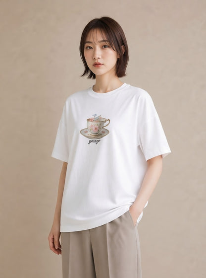 プリントTシャツ レディース 紅茶 食べ物 フード イラスト シンプル 部屋着 女性向けギフト 白T YMAZO