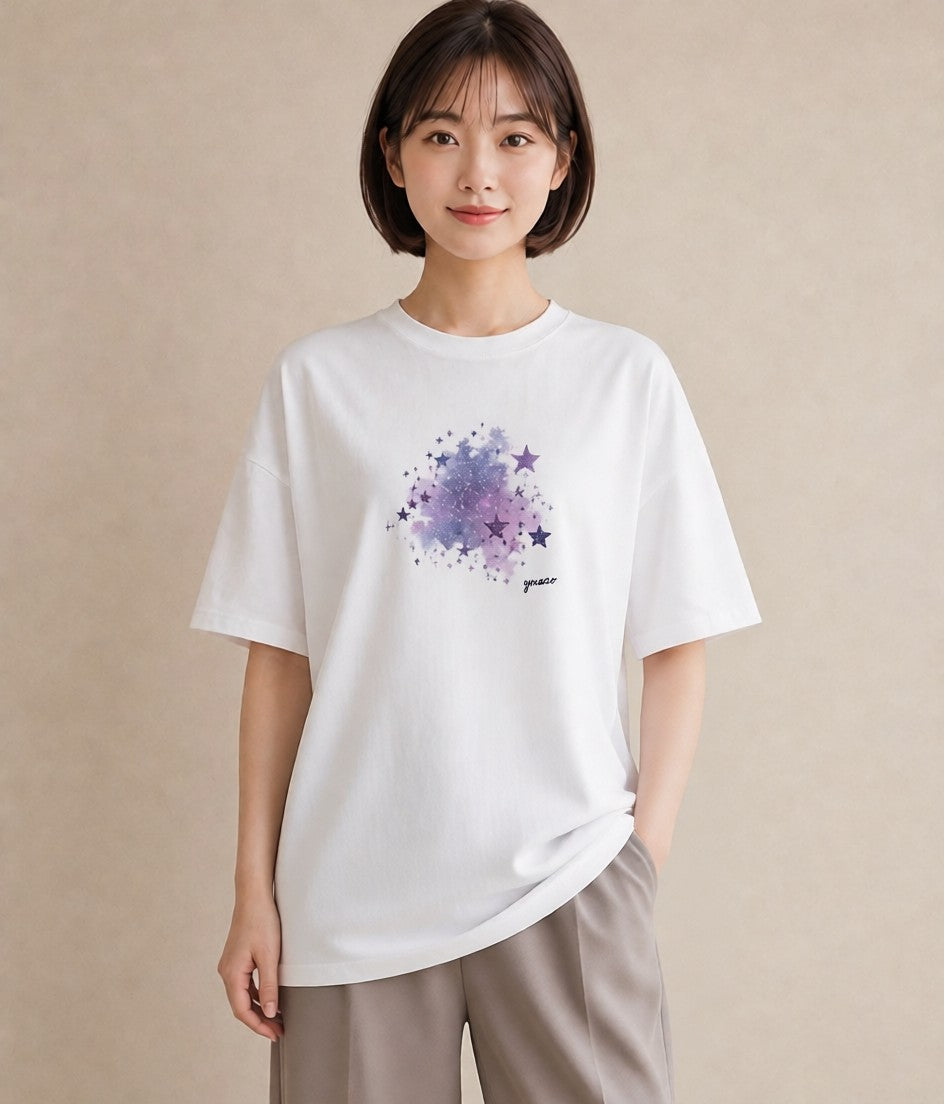 グラフィックTシャツ レディース 水瓶座 星空 宇宙 イラスト レトロ 部屋着 女性向けギフト 白T YMAZO
