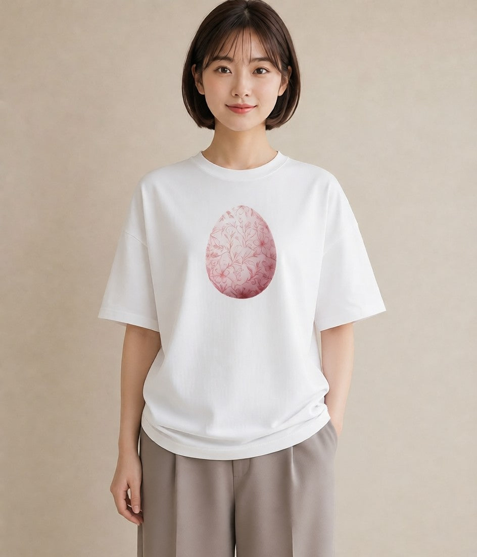 デザインTシャツ レディース たまご 食べ物 フード イラスト ヴィンテージ風 普段着 週末コーデ 白T YMAZO