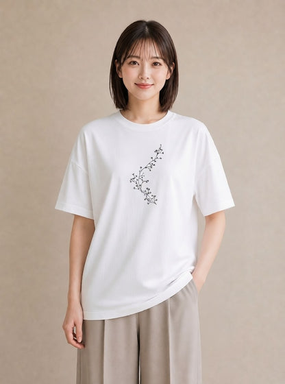 グラフィックTシャツ レディース さくら 桜 桜の枝 イラスト カジュアル カフェ巡り 女子会 白T YMAZO
