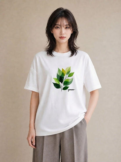 Tシャツ レディース つる 植物 ボタニカル イラスト モード クリスマス 旅行 白T YMAZO
