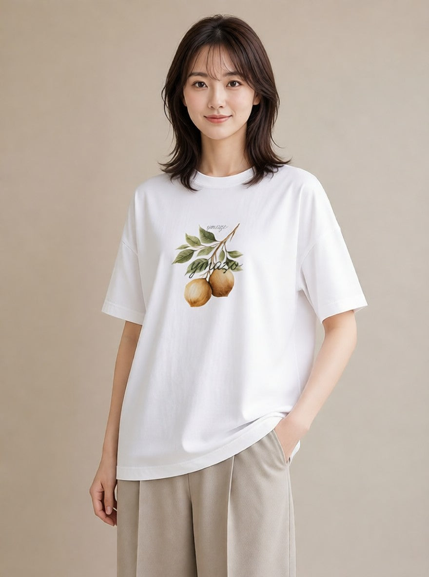 グラフィックTシャツ レディース バナナ 食べ物 フード イラスト ミニマル 公園 ママ 白T YMAZO