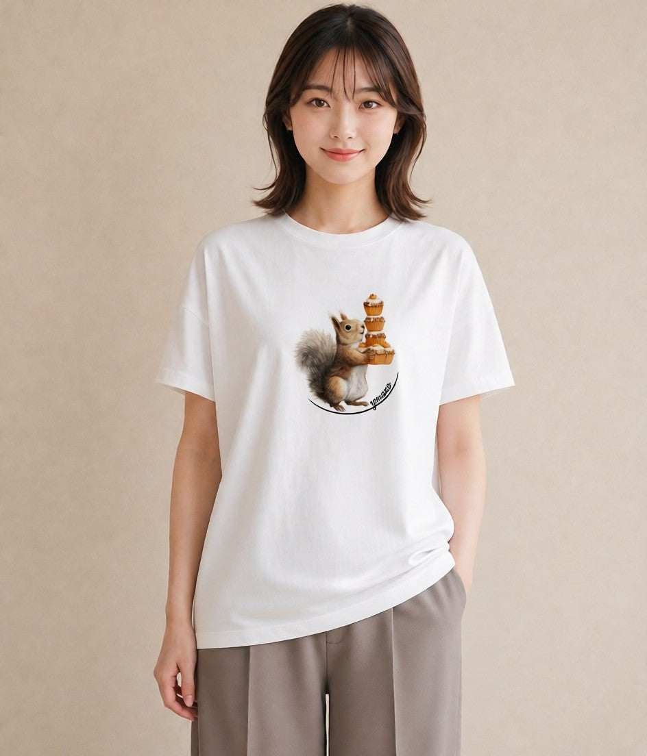 Tシャツ レディース シマリス ペット 動物 イラスト ラフ カジュアルコーデ 買い物 白T YMAZO
