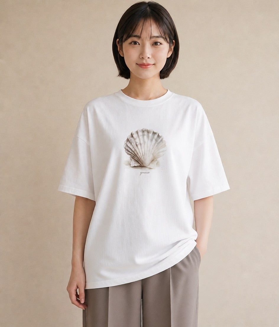 Tシャツ レディース 貝 海の生き物 海 イラスト アート風 春コーデ 姉妹 白T YMAZO