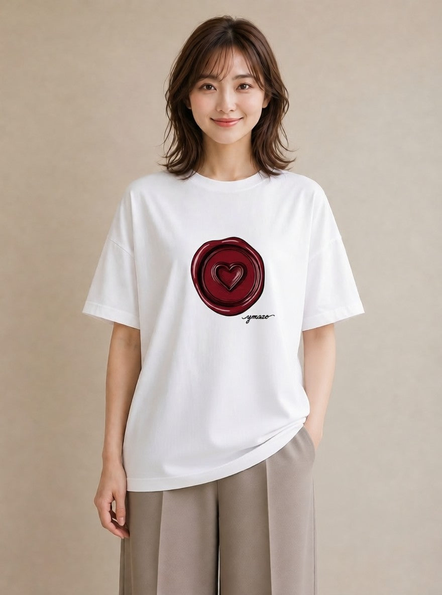 グラフィックTシャツ レディース 封蝋 手紙 アンティーク ナチュラル イラスト カフェコーデ ギフト 母の日 白T YMAZO