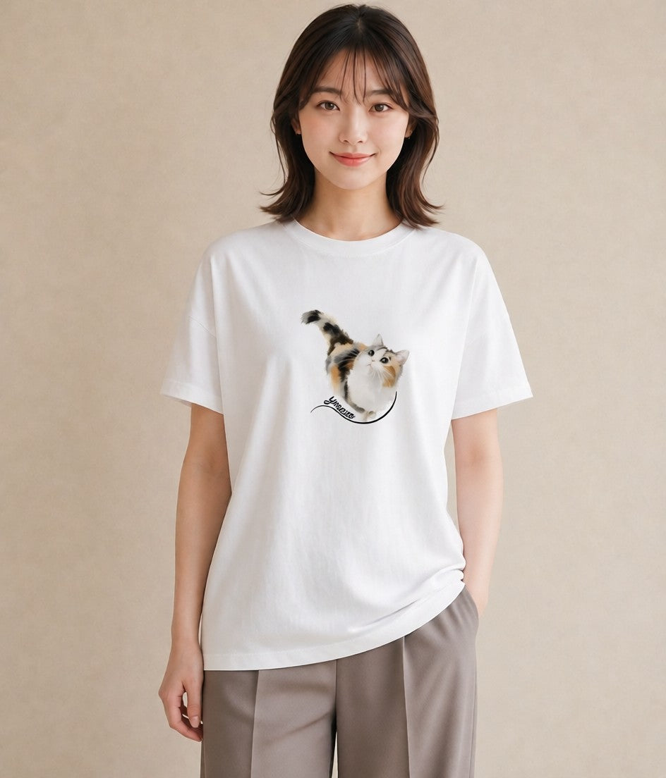 プリントTシャツ レディース シャム柄 猫 ねこ イラスト 淡色 カジュアルコーデ 買い物 白T YMAZO