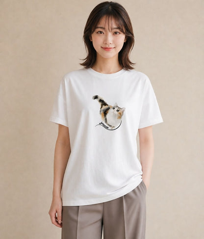 プリントTシャツ レディース シャム柄 猫 ねこ イラスト 淡色 カジュアルコーデ 買い物 白T YMAZO