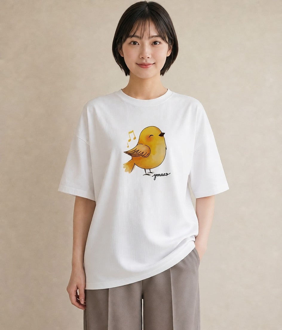 Tシャツ レディース 小鳥 ペット 動物 イラスト ボタニカル 自分用 ルームウェア 白T YMAZO