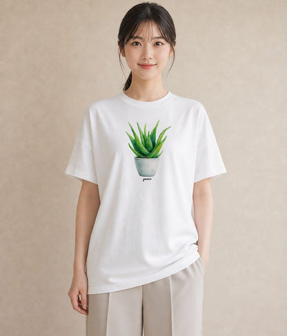 Tシャツ レディース 観葉植物 植物 ボタニカル イラスト きれいめカジュアル 親子 20代 白T YMAZO