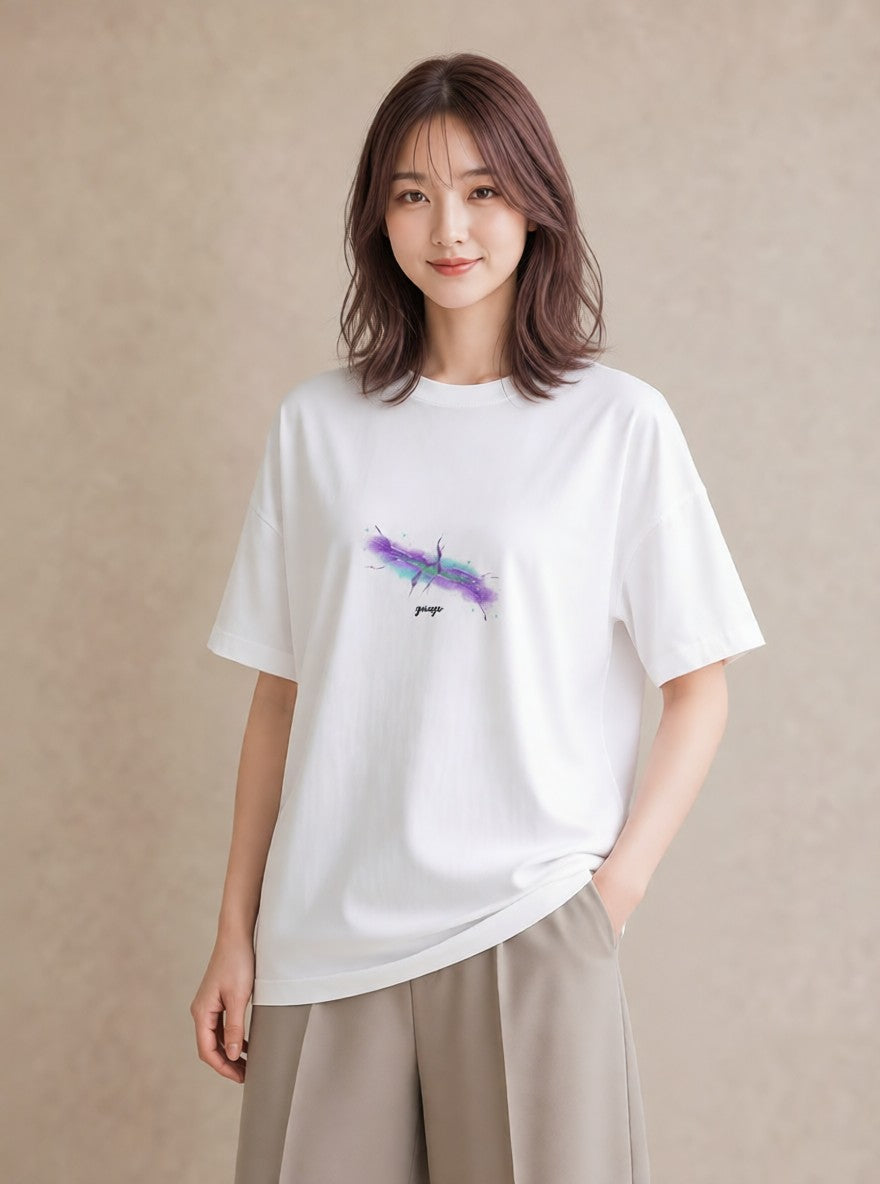 グラフィックTシャツ レディース 水瓶座 星空 宇宙 イラスト ボタニカル 海 カフェ巡り 白T YMAZO