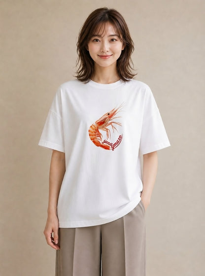 Tシャツ レディース エビ 海の生き物 海 イラスト アート風 お揃い 親子 白T YMAZO