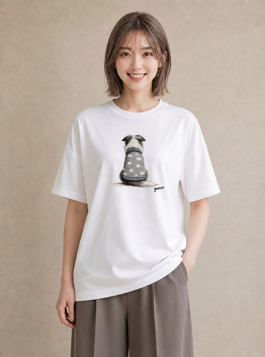 半袖Tシャツ レディース 犬 いぬ イラスト 休日コーデ 帰省 ラフ 白T YMAZO