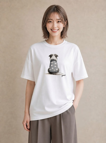 半袖Tシャツ レディース 犬 いぬ イラスト 休日コーデ 帰省 ラフ 白T YMAZO