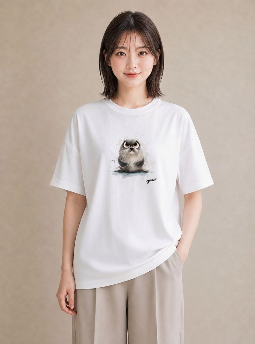 プリントTシャツ レディース ラッコ 動物 アニマル イラスト ヴィンテージ風 自分用 ルームウェア 白T YMAZO