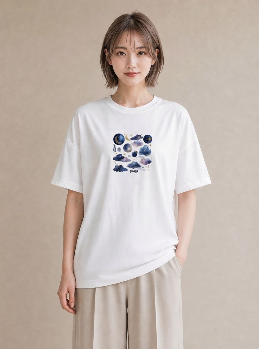 プリントTシャツ レディース 蠍座 星空 宇宙 イラスト お洒落 通勤 在宅 白T YMAZO