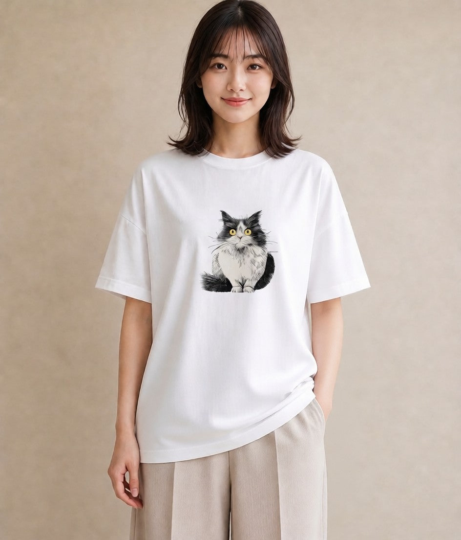 Tシャツ レディース ラグドール 猫 ねこ イラスト ゆるコーデ レイヤード 友達ギフト 白T YMAZO