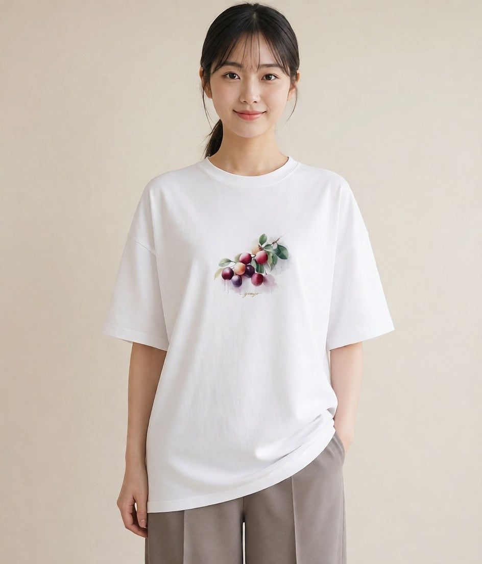 デザインTシャツ レディース 木の実 植物 ボタニカル イラスト カフェコーデ お出かけ 普段着 白T YMAZO
