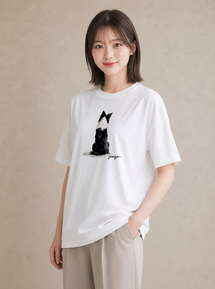 プリントTシャツ レディース 保護犬 犬 いぬ イラスト 手描き風 ビーチ デイリーウェア 白T YMAZO
