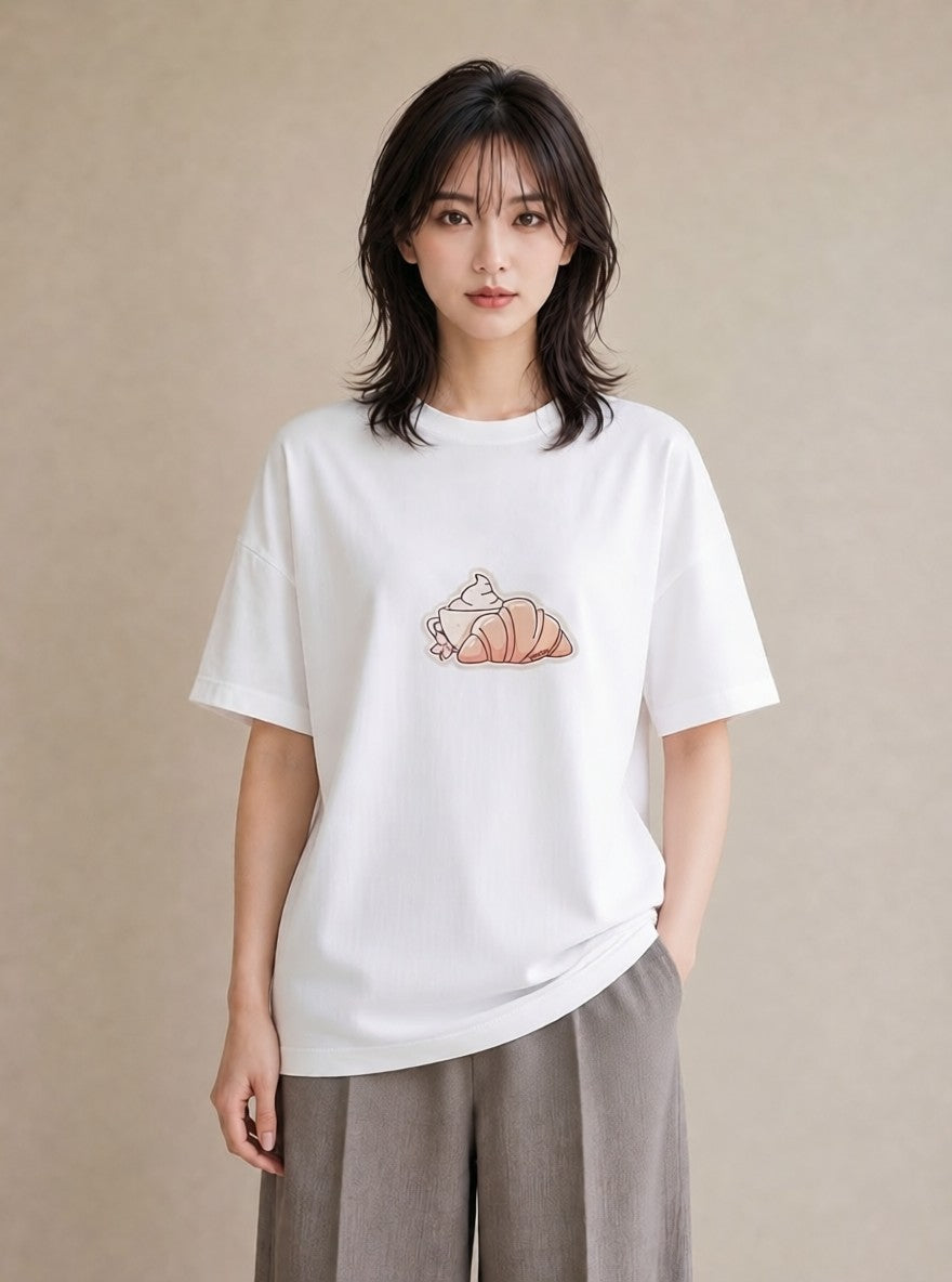 Tシャツ レディース 食パン 食べ物 フード イラスト ラフカジュアル カフェ服 クリスマス 白T YMAZO