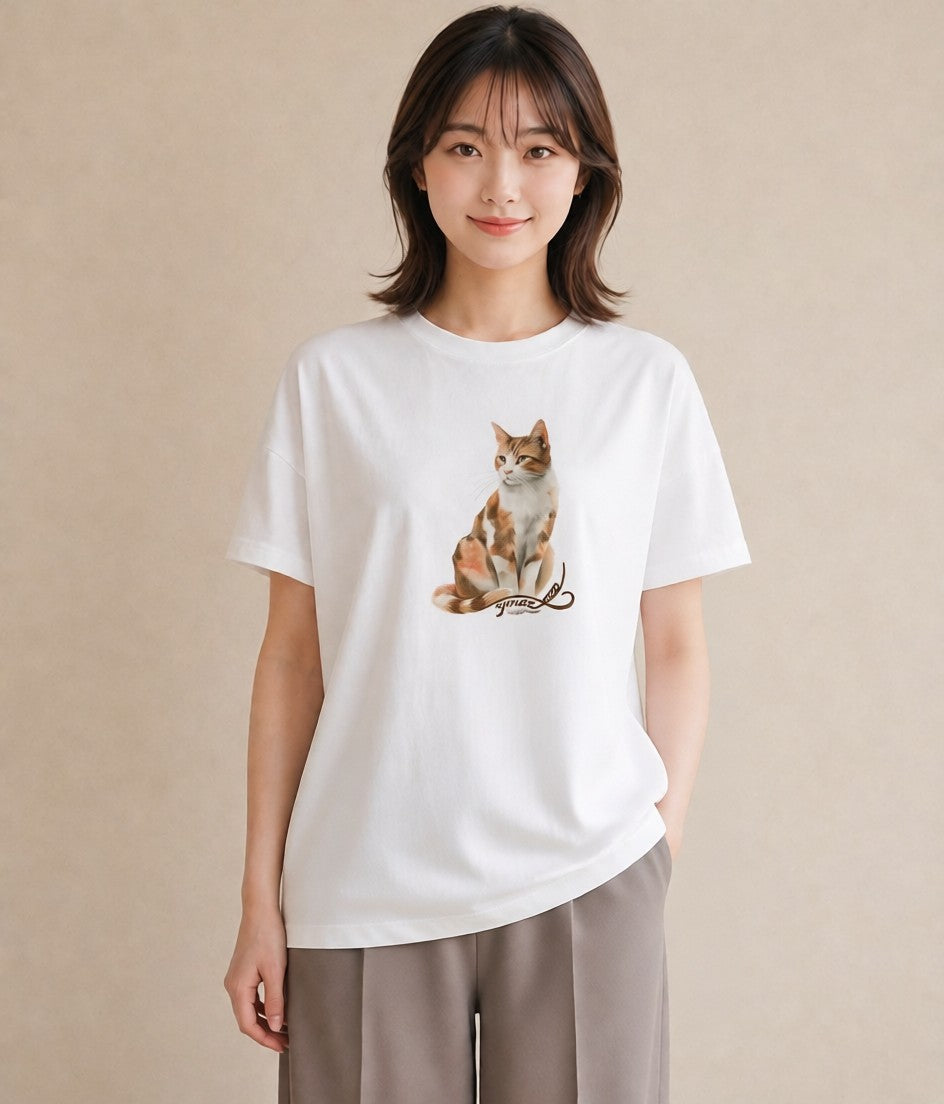 半袖Tシャツ レディース 靴下猫 猫 ねこ イラスト アート風 カフェ服 クリスマス 白T YMAZO