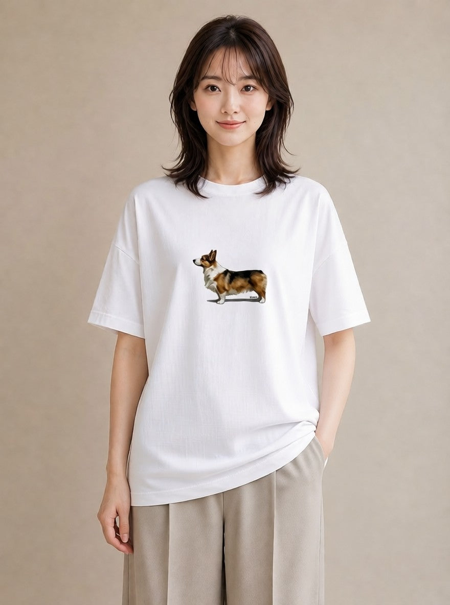 デザインTシャツ レディース ウェルシュコーギー コーギー 犬 いぬ イラスト ポップ 通学 誕生日プレゼント 白T YMAZO