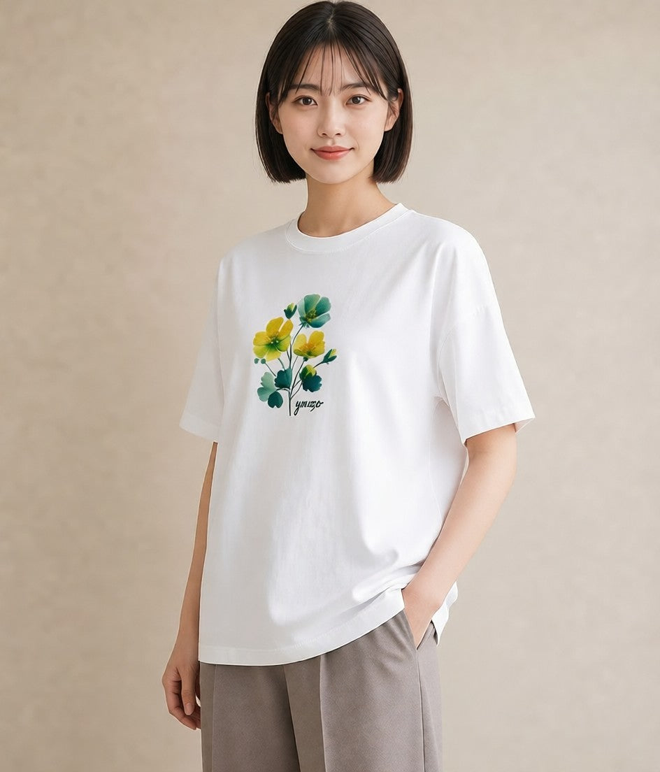 プリントTシャツ レディース パンジー 花 花柄 イラスト 上品 春コーデ 姉妹 白T YMAZO