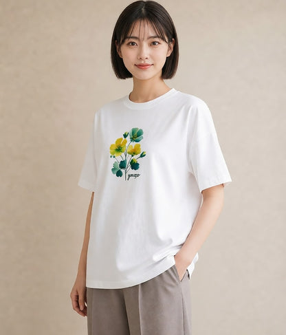 プリントTシャツ レディース パンジー 花 花柄 イラスト 上品 春コーデ 姉妹 白T YMAZO