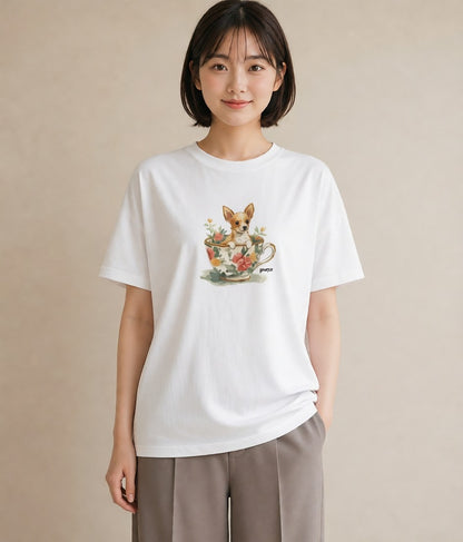 Tシャツ レディース チワワ 犬 いぬ イラスト お出かけ 普段着 白T YMAZO