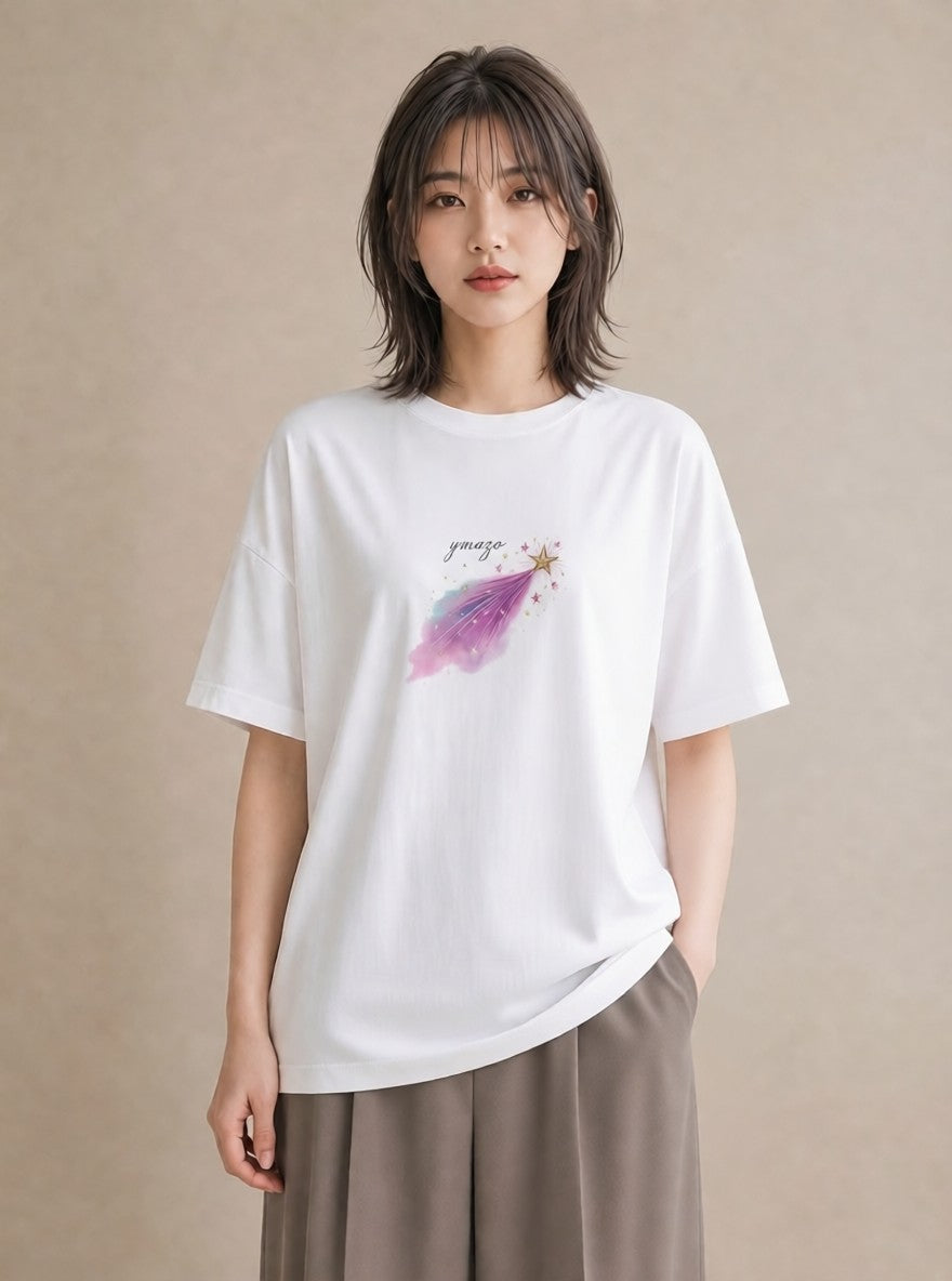 グラフィックTシャツ レディース 星空 宇宙 イラスト お洒落 ルームウェア ギフト 白T YMAZO