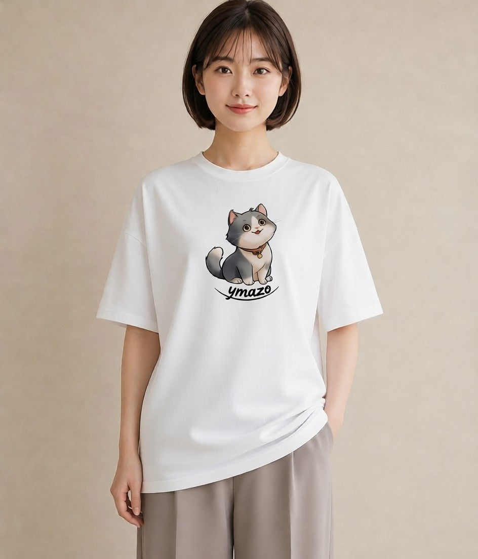 デザインTシャツ レディース エキゾチックショートヘア 猫 ねこ イラスト 可愛い 週末コーデ 敬老の日 白T YMAZO