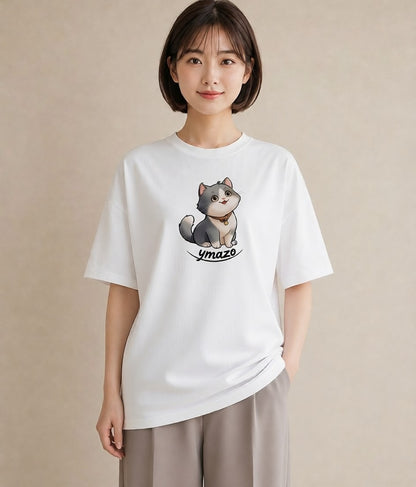 デザインTシャツ レディース エキゾチックショートヘア 猫 ねこ イラスト 可愛い 週末コーデ 敬老の日 白T YMAZO